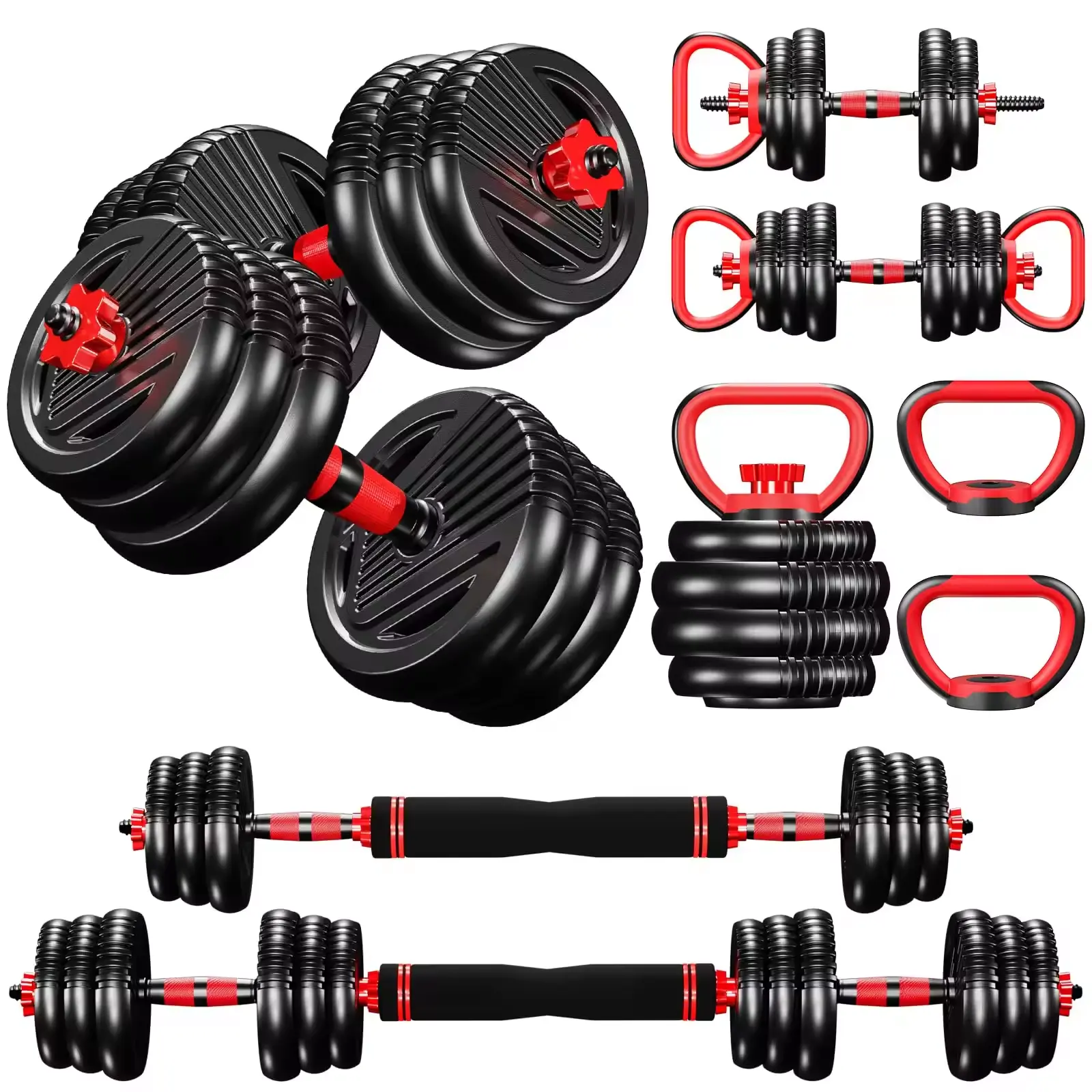 Wholesale Custom Logo Free Weights 10 15 20 30 40 50 KG Environmental Protection Cement adjustable Dumbbells And Barbel Sets