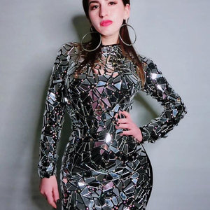 Abiti da sera con strass a specchio pieno da donna e taglie forti - Product Image 3