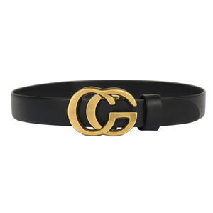 Cintura in pelle da donna con fibbia a lettera da 3,5 cm, finitura oro anticato spazzolato, stile alla moda. - Product Image 1