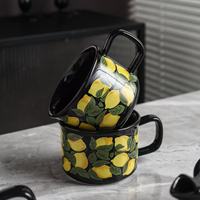 Bouilloire en céramique de style médiéval haut de gamme avec motif citron, ensemble tasse et couvercle, style chinois