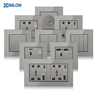 XIMLON Kaca Tempered Abu-abu Standar Inggris 13A 86 Tipe Soket Dinding USB Pengisian Cepat Tipe-C 250V Maks Saklar UK 1 Port 3/6/10