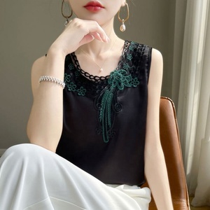 Canotta Estiva da <span class=keywords><strong>Donna</strong></span> 2025 in Pizzo Tinta Unita, Maglia Senza Maniche in Raso - Product Image 6