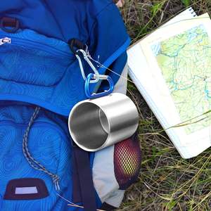 Tasses à café en acier inoxydable à double paroi en gros, tasses de voyage et de camping avec poignée mousqueton - Product Image 2