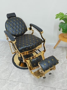 Sillón de Barbería Hidráulico de Lujo en Negro y Dorado, Reclinable, Mueble de Salón para Barbería - Product Image 5