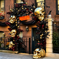 Décoration d'arche de porte d'Halloween chic et effrayante, virale sur TikTok, avec scène de squelette floral bordeaux sombre, accessoire pour cabine photo de fête