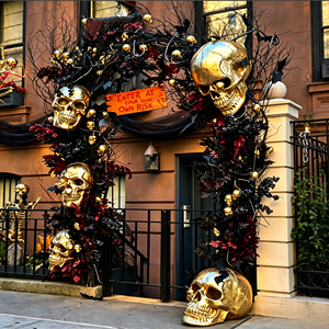 Arco Decorativo para Puerta de Halloween, Estilo Chic y Espeluznante, Viral en TikTok, Decoración Floral Color Borgoña, Accesorio para Fotos de Fiesta - Product Image 1