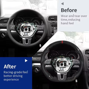 Volant en fibre de carbone pour Volkswagen <span class=keywords><strong>VW</strong></span> Golf 6 MK6 GTI GTD R 2009-2013 Polo Tiguan Passat R-Line Volant de course en cuir - Product Image 4