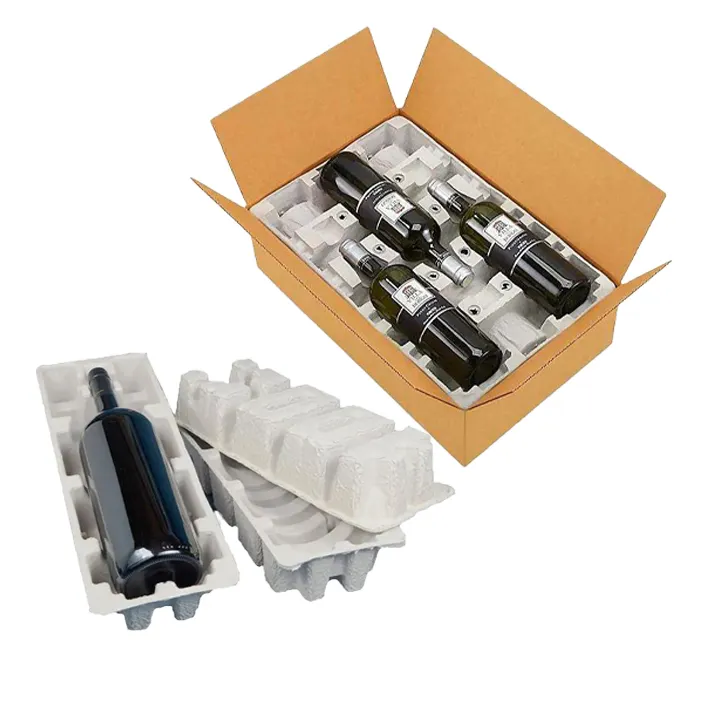 Air Molded Pulp Wine Tray Shipper Pulp Kotak Botol Masukkan Kotak Kemasan Pengiriman untuk Anggur