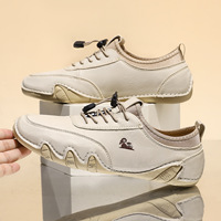 Mocassins unisexes à lacets élastiques à enfiler rapide, chaussures décontractées en cuir imitation cousues à la main, chaussures de tous les jours à semelle souple antidérapante