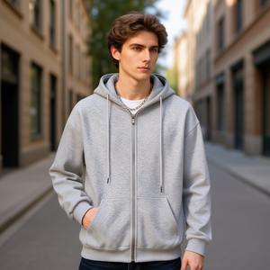 Sweat-shirt à capuche zippé surdimensionné pour homme en molleton bouclette, style décontracté, coupe classique, manches régulières, couleur unie, tricoté, idéal pour l'automne - Product Image 2