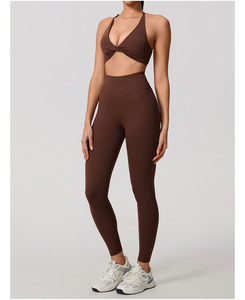 Ensemble de sport deux pièces personnalisé, soutien-gorge de sport sexy à nœud devant, leggings froncés, ensemble de yoga <span class=keywords><strong>Fym</strong></span> Fitness pour femmes, vêtements de fitness - Product Image 3