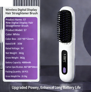 Brosse lissante chauffante en céramique sans fil rechargeable par USB avec écran LCD, 3 réglages de température, masseur capillaire portable - Product Image 2