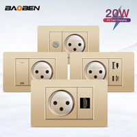 BAOBEN Prise murale USB Type C à charge rapide, ignifuge, norme israélienne, interrupteur d'éclairage, TV satellite, Tel CAT5 CAT6