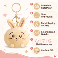 Porte-clés en peluche Zaves Unique Lapin Beige aux longues oreilles roses, écologique, doux, durable, de qualité supérieure, mignon et éclatant