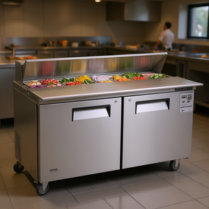 Mesa de preparación de sándwiches y ensaladas Vevor de 60 pulgadas con 2 puertas y 16 bandejas, equipo de refrigeración comercial para servicio de alimentos. - Product Image 2