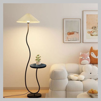Lampadaire plissé minimaliste nordique avec étagère de rangement, table d'appoint et lampe de lecture LED incurvée en S pour bureau