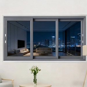 Fenêtre coulissante en aluminium et verre, design géométrique moderne, finition mate <span class=keywords><strong>taupe</strong></span>, à profil étroit - Product Image 2