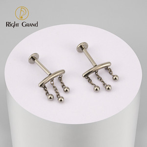 F136 anneau Labret en titane, Piercing, croix plate, haut fileté à l'intérieur, boucles d'oreilles, Cartilage, Tragus, bijoux - Product Image 5