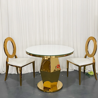 Table de banquet de luxe en acier inoxydable doré avec piétement, plateau rond ou rectangulaire en verre MDF ou miroir, pour événements et mariages