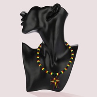 Collar de Coco Jamaicano, Estilo Hip-Hop, con Cuentas de Coco, Estilo Reggae Rasta, con Colgante de Madera Pintada con Cruz, para Hombre