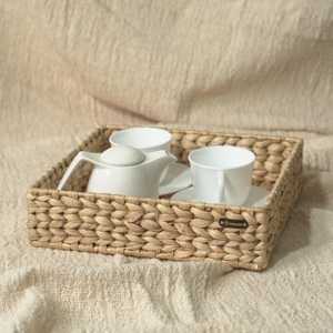 Handwoven Natural Water Hyacinth <b>Storage</b> <b>Box</b> Rectangular Woven Basket with Handles for Home Organization and <b>Shelf</b> Decor - Product Image 2