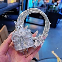 Funda Protectora de Silicona para Cargador con Diseño de Lazo Brillante Plateado con Diamantes para iPhone, Cable USB de 20W, Cabezal de Carga