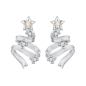 Anting-anting kancing pohon Natal berkilau perak Sterling 925 anting-anting pita Bintang berkilau mode - Product Image 1