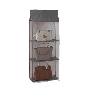 Non-tissé 3 niveaux placard sacs pliable porte-vêtements sacs à main suspendus étagère <span class=keywords><strong>organisateur</strong></span> avec un crochet - Product Image 1