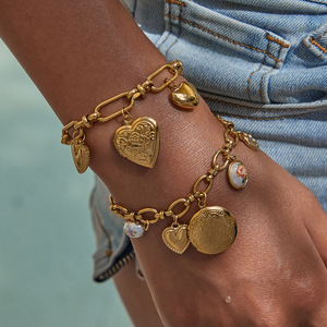 MW Trendy dolce fascino romantico <span class=keywords><strong>bracciale</strong></span> in acciaio inox <span class=keywords><strong>con</strong></span> accenti di perle, medaglione fotografico, <span class=keywords><strong>angelo</strong></span> e cuore amore Design a catenaccio - Product Image 1
