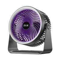 Ventilateur de bureau multifonctionnel en plastique pour dortoir, recharge USB, moteur silencieux sans balais à 5 vitesses, veilleuse LED, 5 modes d'éclairage