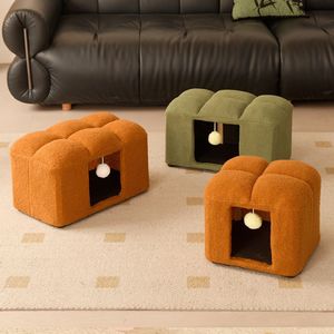 Banc de rangement carré pour chat, couleur crème, petit, pour salon ou entrée, idéal comme banc à chaussures - Product Image 1