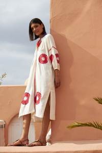 Vestido Maxi de Verano 2025, Estilo Casual, Bordado, Cuello en V, Manga Corta, Lavable, para Tallas Grandes, 100% Algodón Tejido, Cintura Natural - Product Image 4