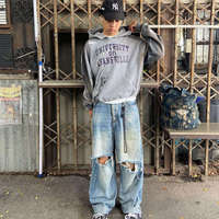 Sweat à capuche vintage en coton 100% lourd, style streetwear, déchiré et usé, pour homme, coupe oversize, avec impression DTG personnalisable