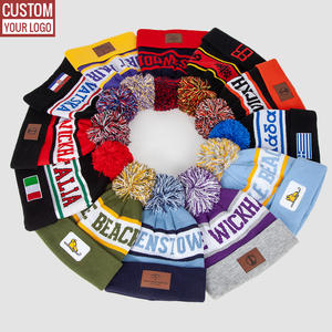 겨울 축구 스키 하키 팀 스포츠 클럽 니트 비니 폼폼 모자 맞춤 텍스트 로고 포함 - Product Image 1