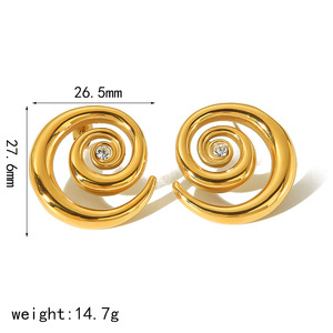 ต่างหูแบบติดหู ชุบทอง 18k ดีไซน์มุกเกลียว รูปทรงเรขาคณิต ใส่ได้ทุกวัน - Product Image 3