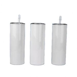 Gobelet isotherme droit et fin de 20 oz en acier inoxydable à double paroi, vierge pour sublimation, avec couvercle et paille - Product Image 1