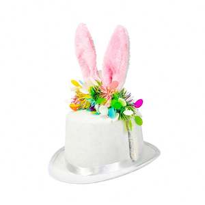 Sombrero de mago con orejas de conejo de Pascua al por mayor, accesorio para la cabeza para fiestas de carnaval, para niños y adultos, disfraz de vacaciones de primavera, serigrafía rosa/blanca - Product Image 5