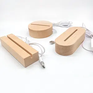 High Quality Square Wood Led Display Night Light Base Holder Stand 3d Led Lamp USB Powered Wooden Base for DIY acrylic