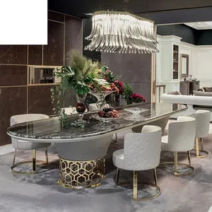 Conjunto de móveis de sala de jantar de boa qualidade, estilo high-end, cadeiras elípticas de mármore modernas, mesa de jantar luxuosa, 4 e 6 lugares, para 8