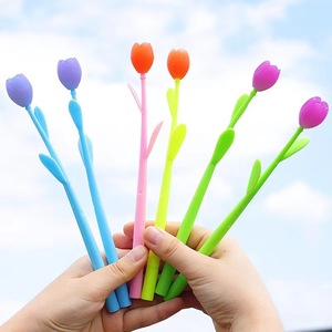 Vente chaude changement de couleur tulipe fleur Silicone caoutchouc souple Gel stylo plusieurs couleurs cadeau stylo à encre Swing Gel stylo à encre - Product Image 1