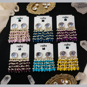 Pendientes colgantes de cuentas y piedra Kundan chapados en oro Accesorio de moda - Product Image 3