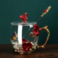 Valentijnsdag Cadeau Rozenhandvat Glas Geëmailleerde Koffiemokken Glazen Theekop Voor Valentijn Moederdag