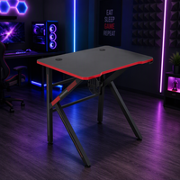 Bureau PC en bois et métal en forme de Z Gfrun avec éclairage LED, design extensible, finition noire personnalisable, fonctionnalités multifonctions