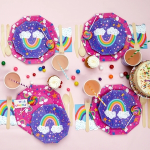Assiettes en papier personnalisées à impression sur mesure, décagonales, thème arc-en-ciel, vaisselle jetable pour fête, fournitures de fête - Product Image 2