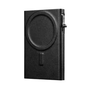 Mherder Customize Metal Aluminum Card Holder Pop Up Pu Leather Magnetic Rfid Wallet For Iphone 14/15