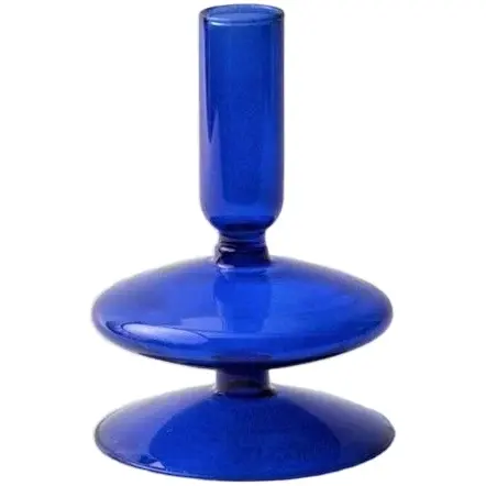 Handblown Borosilicate Indigo Blue Bubble Glass Flower Vase Taper Candlestick Holders for Wedding Party Favors Home Decor