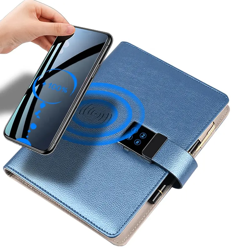 2024 gift set new design wireless charger power bank notebook notepad diary with password lock fingerprint lock