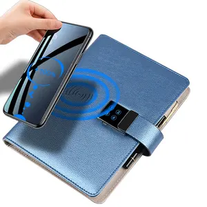 2024 Cadeauset Nieuw Ontwerp Draadloze Oplader Power Bank Notebook Notitieblok Dagboek Met Wachtwoord Lock Vingerafdruk Slot