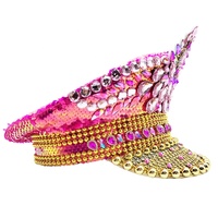 Sombrero Rosa Intenso con Lentejuelas y Pedrería para Festivales, Fiestas, Burning Man, Estilo Y2K, Accesorio de Disfraz Brillante para Exteriores, Unisex para Adultos