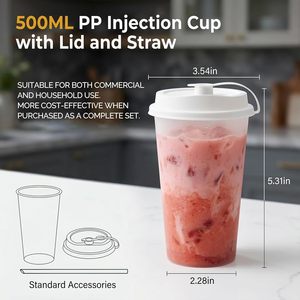Gobelets en plastique jetables personnalisés avec logo, avec couvercles, en PP, 16oz, 24oz, 32oz, mignons et réutilisables pour bubble tea - Product Image 3